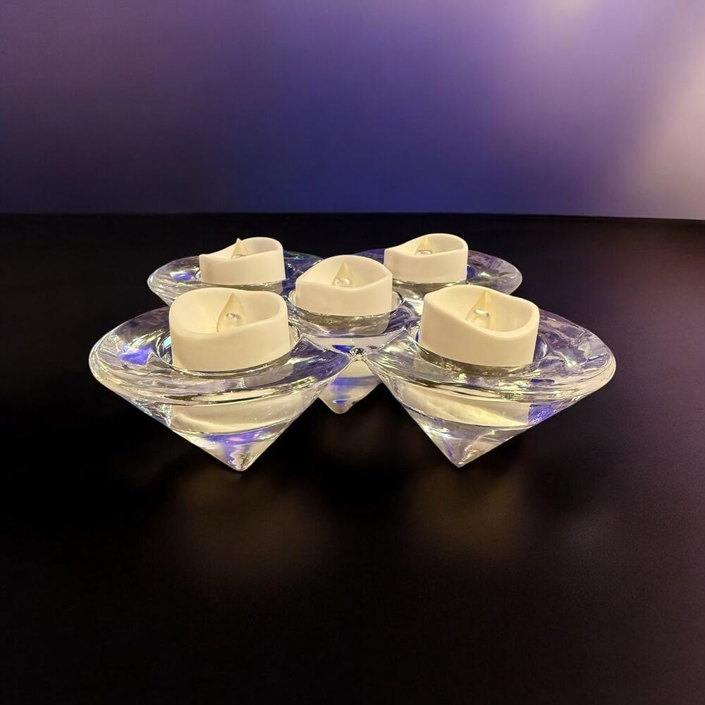 Modern Crystal Votive Candle Holder–5 Cone Geometric Design–Glass Tealight